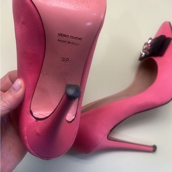 Made in Italy Nennete Pink and Black Stiletto Heels with Crystal Accents - Picture 3 of 6